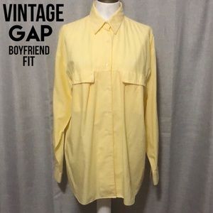Vintage GAP Boyfriend Fit ButtonUp-Sz L-Cotton-Yellow/White Stripes-EUC